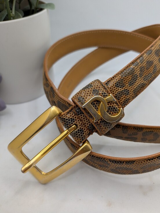 diahann carroll Accessories - Diahann Carroll Leopard Print Pig Leather Belt with Gold Buckle